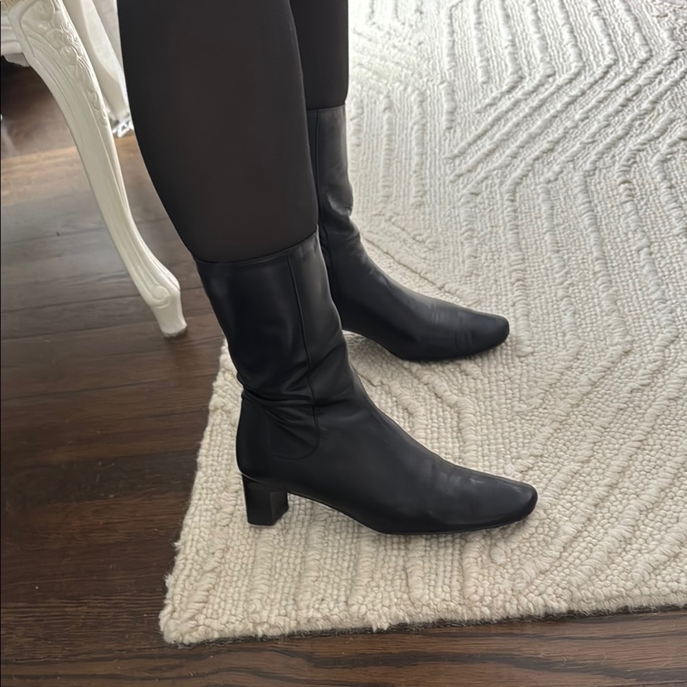 Cole Haan Vintage Leather Black Heeled Mid-Calf Boots Made in Italy - Picture 2 of 15